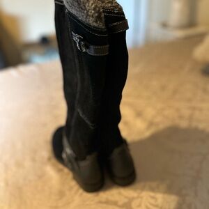 Black Suede Boots with Buckle Detail